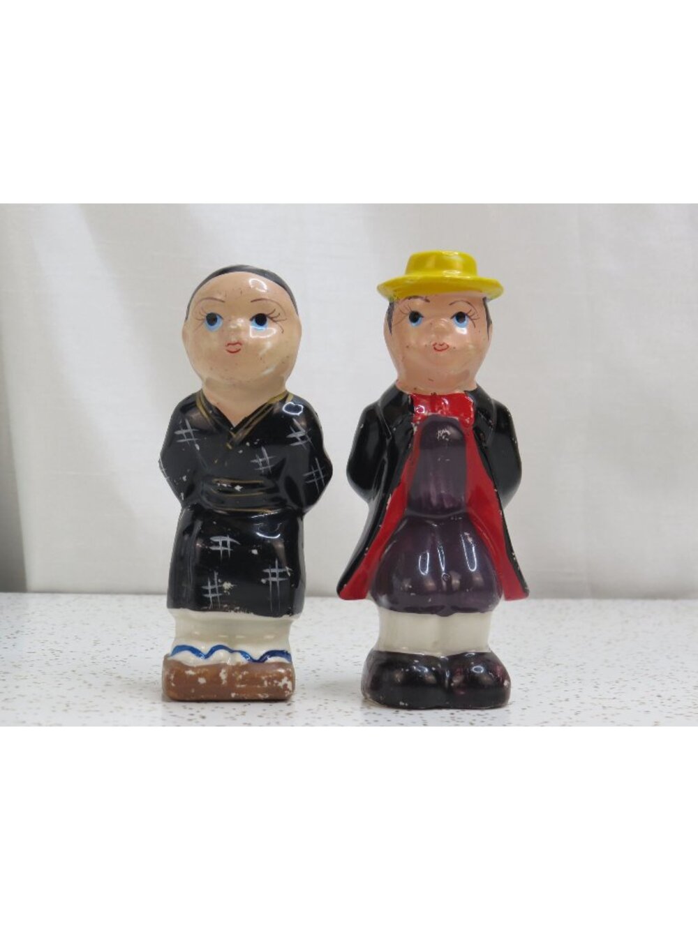 Vintage Norwegian Couple Ceramic Salt and Pepper Shakers Hand Painted Japan MCM